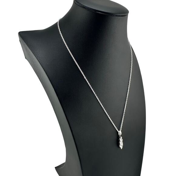 Cubic Zirconia Triple Gem Prong Set Modern Minimalist Silver Tone 18" Necklace - Picture 5 of 8